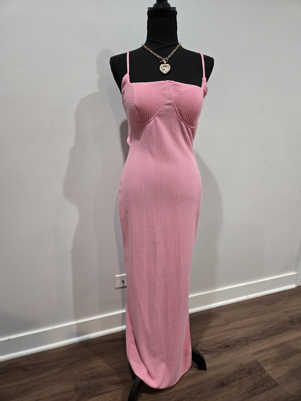 Wet Seal Pink Knit Maxi Slip Dress with Spaghetti Straps